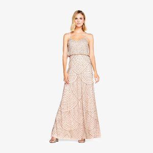 Adrianna Papell Art Deco Beaded Blouson Gown - Taupe Pink